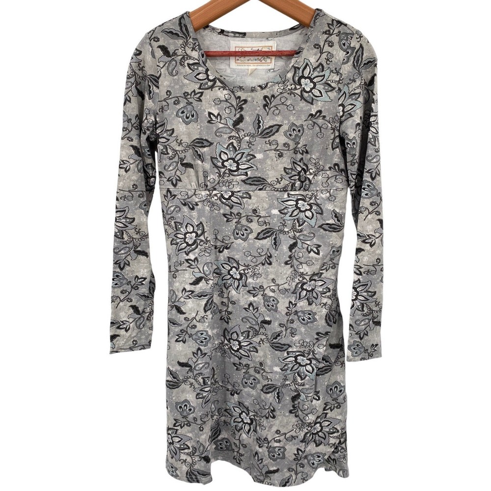 Aventura Dress Small Gray Floral Knit Casual Long Sleeve Lounge Organic Cotton